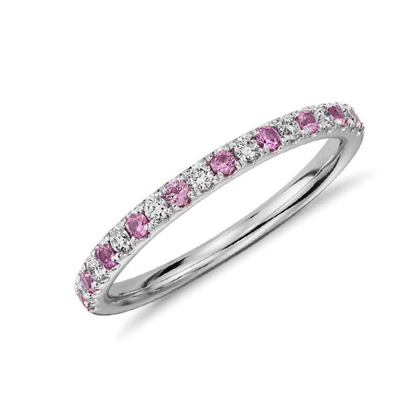 Pink sapphire and diamond eternity ring